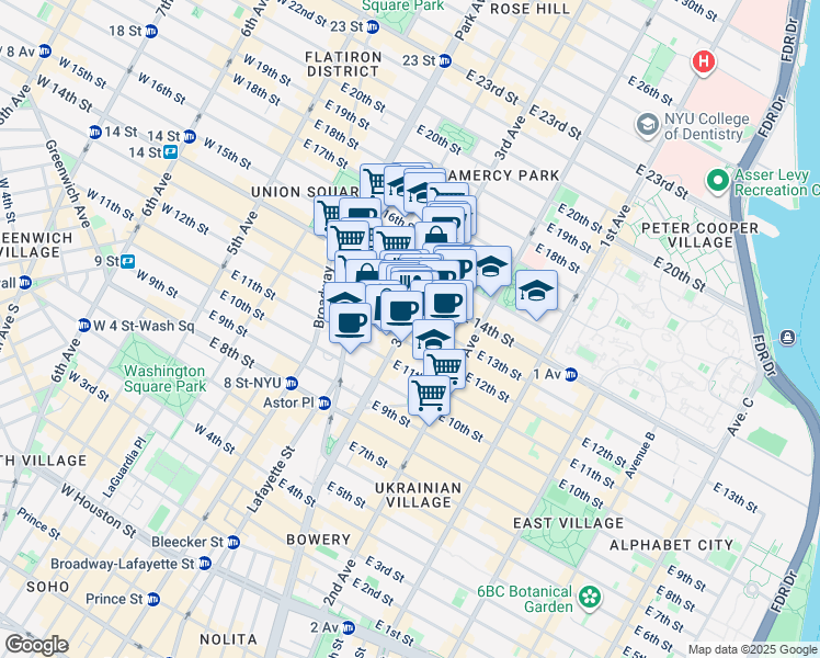 map of restaurants, bars, coffee shops, grocery stores, and more near 97 3rd Avenue in New York