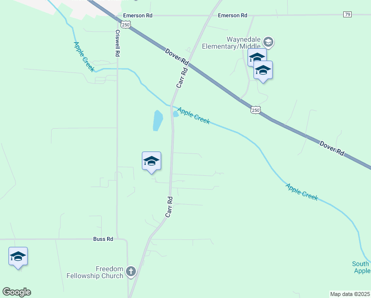 map of restaurants, bars, coffee shops, grocery stores, and more near 5460 Carr Road in Apple Creek