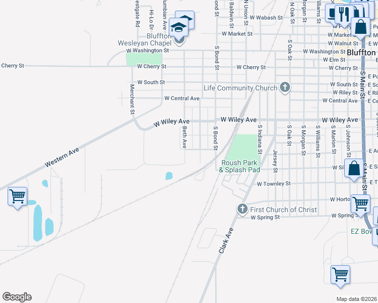 map of restaurants, bars, coffee shops, grocery stores, and more near 641 Beth Avenue in Bluffton