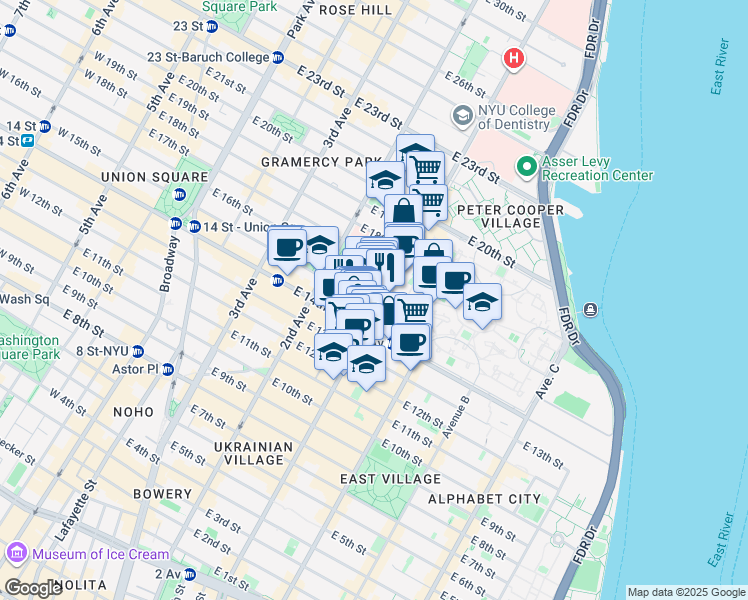 map of restaurants, bars, coffee shops, grocery stores, and more near in New York