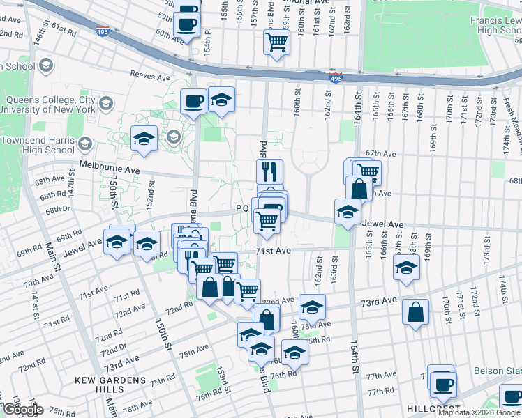 map of restaurants, bars, coffee shops, grocery stores, and more near in Queens