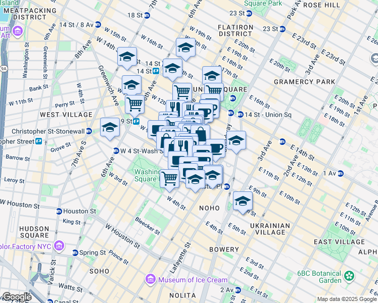 map of restaurants, bars, coffee shops, grocery stores, and more near in New York