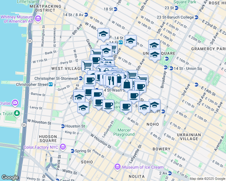 map of restaurants, bars, coffee shops, grocery stores, and more near 218 MacDougal Street in New York