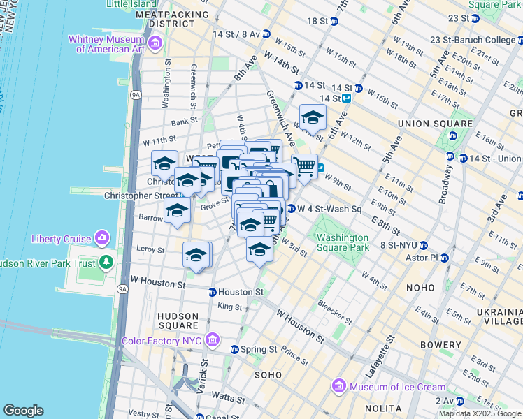 map of restaurants, bars, coffee shops, grocery stores, and more near in New York