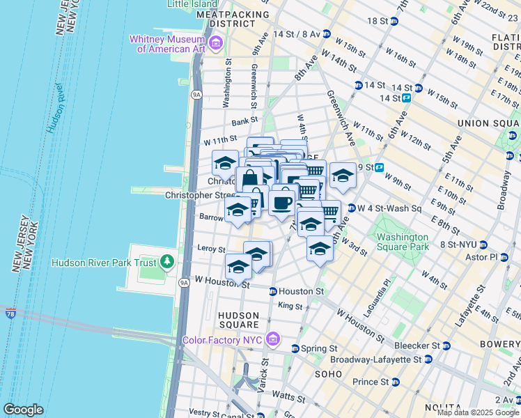 map of restaurants, bars, coffee shops, grocery stores, and more near in New York