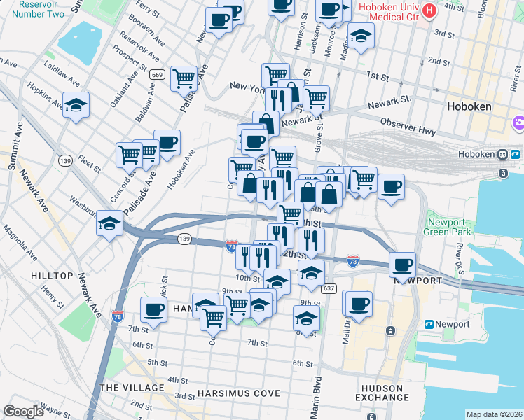 map of restaurants, bars, coffee shops, grocery stores, and more near 793 Jersey Avenue in Jersey City