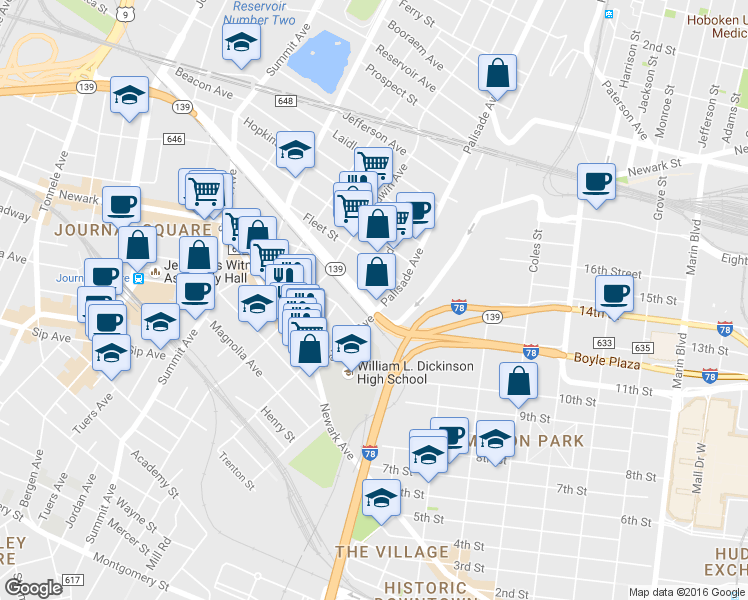 map of restaurants, bars, coffee shops, grocery stores, and more near 316 Hoboken Avenue in Jersey City