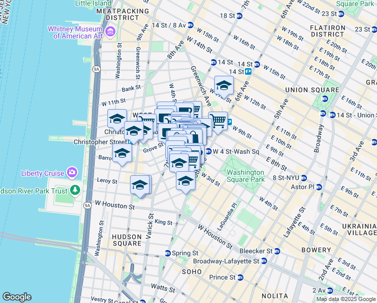 map of restaurants, bars, coffee shops, grocery stores, and more near in New York