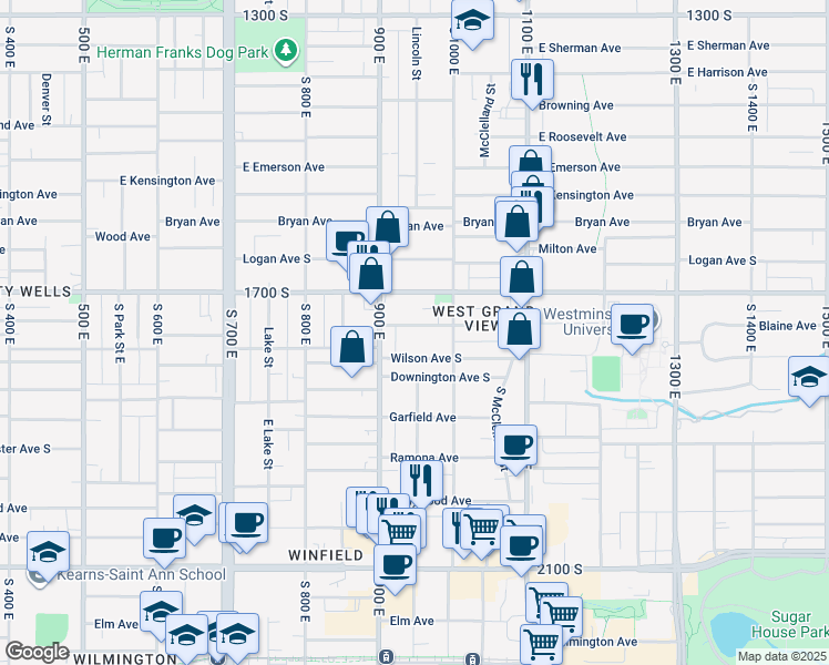 map of restaurants, bars, coffee shops, grocery stores, and more near 944 Blaine Avenue in Salt Lake City