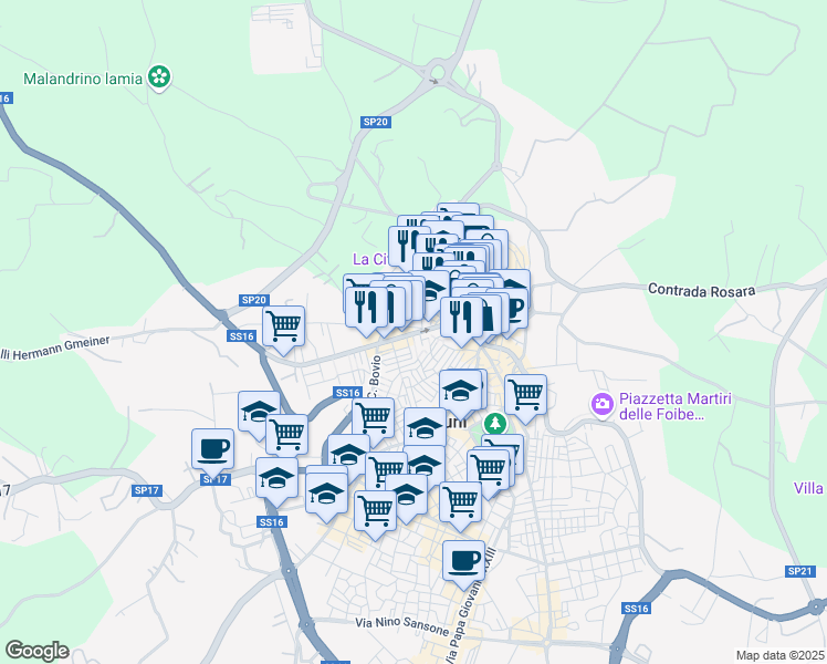 map of restaurants, bars, coffee shops, grocery stores, and more near 84 Corso Giuseppe Mazzini in Ostuni