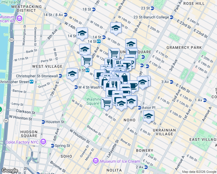 map of restaurants, bars, coffee shops, grocery stores, and more near in New York