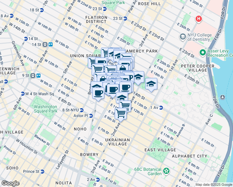 map of restaurants, bars, coffee shops, grocery stores, and more near in New York