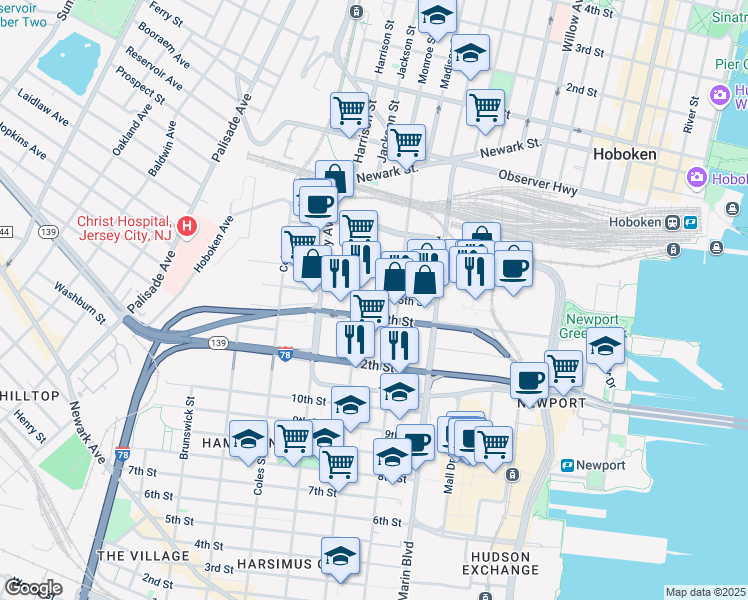 map of restaurants, bars, coffee shops, grocery stores, and more near 209 16th Street in Jersey City