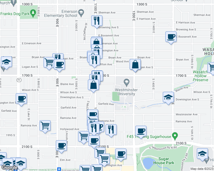 map of restaurants, bars, coffee shops, grocery stores, and more near 1156 Blaine Avenue in Salt Lake City