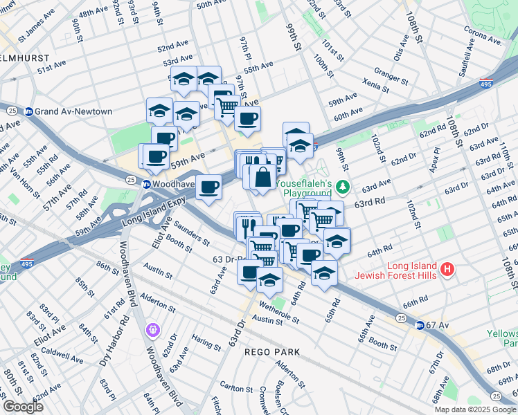 map of restaurants, bars, coffee shops, grocery stores, and more near 61-55 Junction Boulevard in Queens