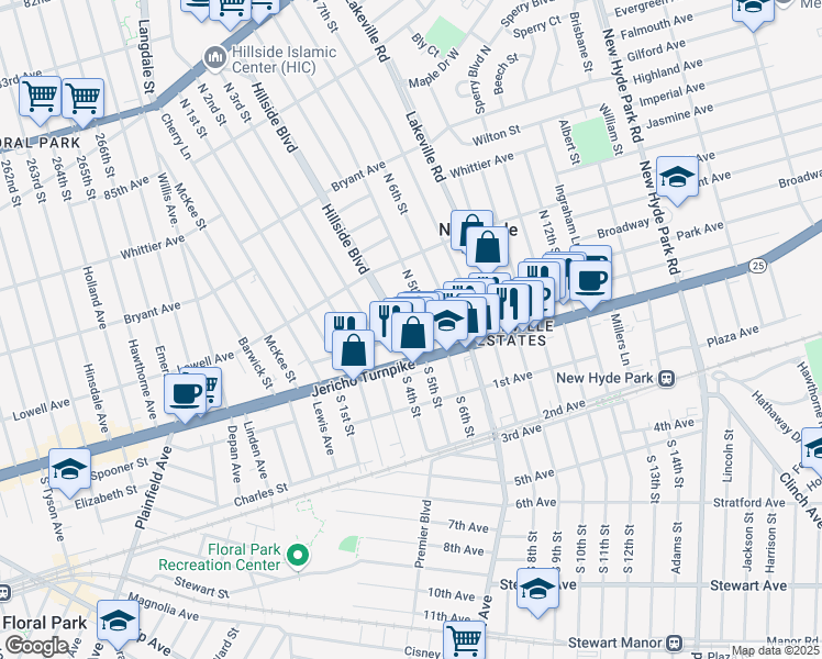 map of restaurants, bars, coffee shops, grocery stores, and more near 401 Brooklyn Avenue in New Hyde Park