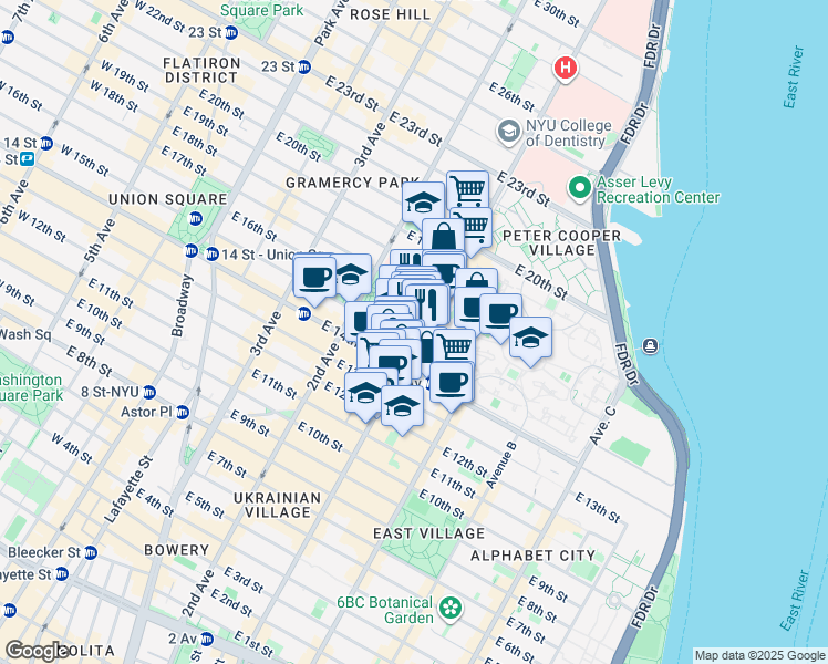 map of restaurants, bars, coffee shops, grocery stores, and more near in New York