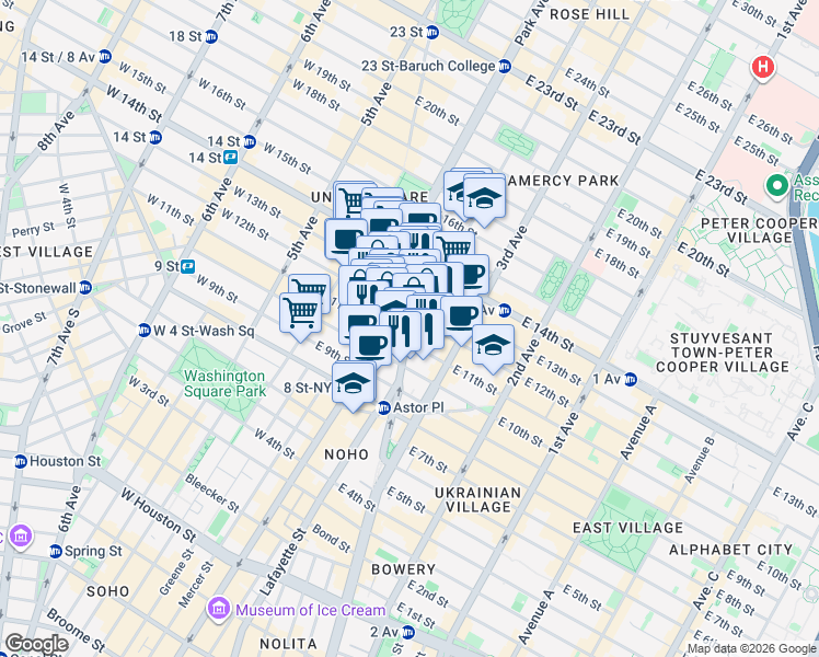 map of restaurants, bars, coffee shops, grocery stores, and more near in New York