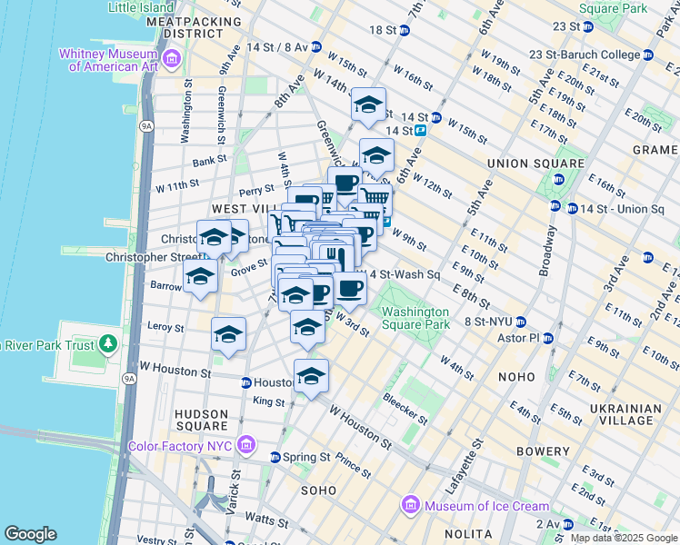 map of restaurants, bars, coffee shops, grocery stores, and more near in New York