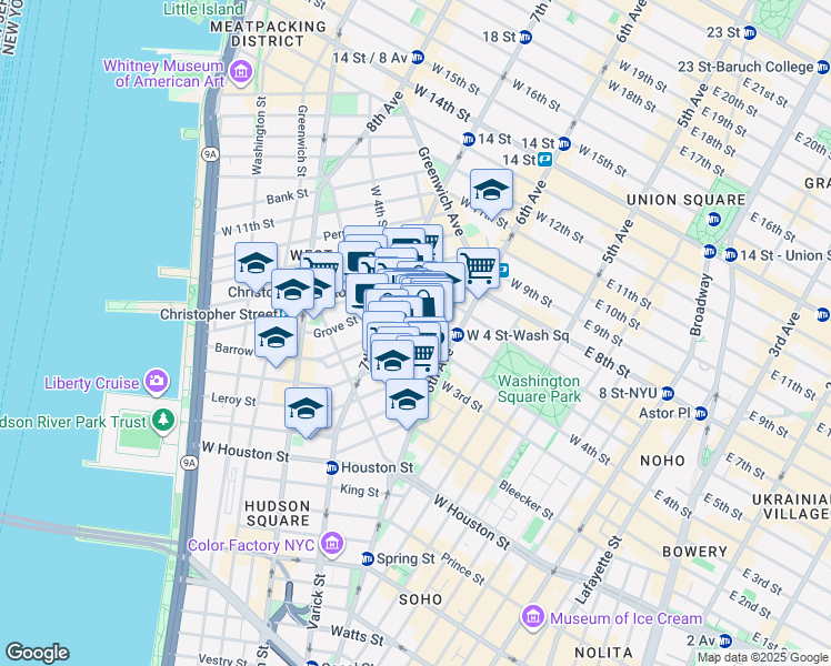 map of restaurants, bars, coffee shops, grocery stores, and more near in New York