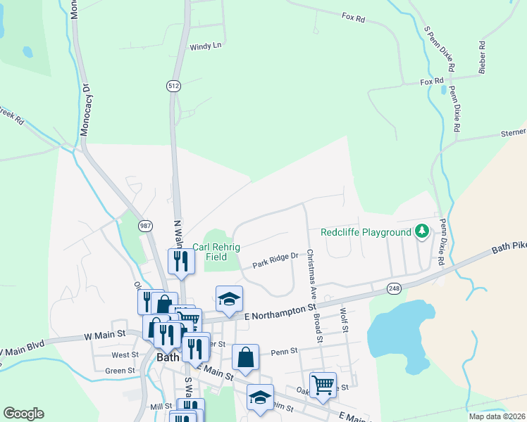 map of restaurants, bars, coffee shops, grocery stores, and more near 314 Spyglass Hill Road in Bath