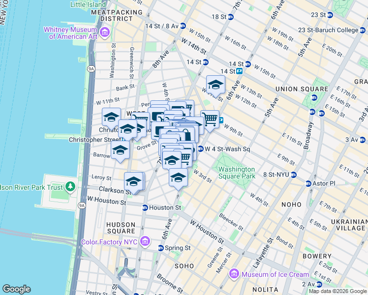 map of restaurants, bars, coffee shops, grocery stores, and more near in New York