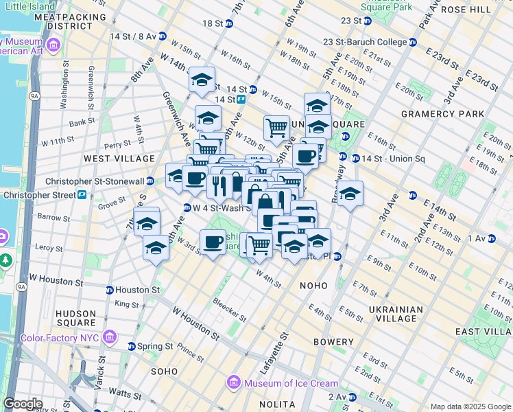 map of restaurants, bars, coffee shops, grocery stores, and more near in New York