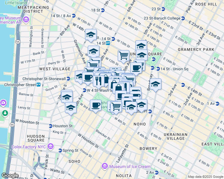 map of restaurants, bars, coffee shops, grocery stores, and more near in New York