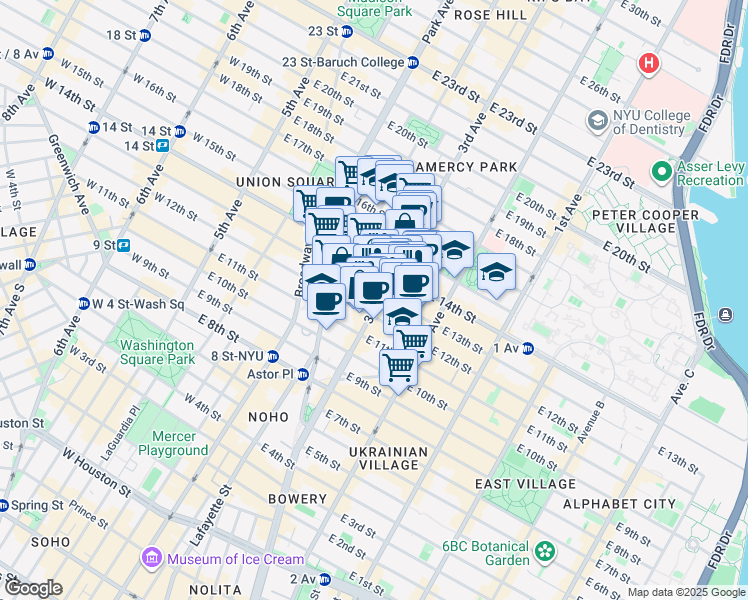 map of restaurants, bars, coffee shops, grocery stores, and more near in New York