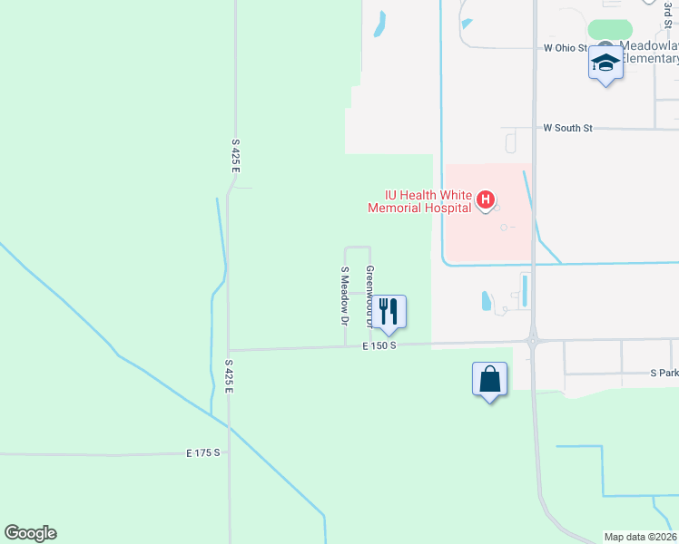 map of restaurants, bars, coffee shops, grocery stores, and more near 1312 South Meadow Drive in Monticello