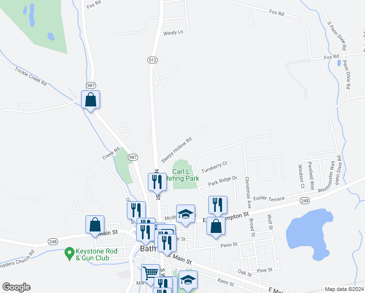 map of restaurants, bars, coffee shops, grocery stores, and more near 207 Sleepy Hollow Road in Bath