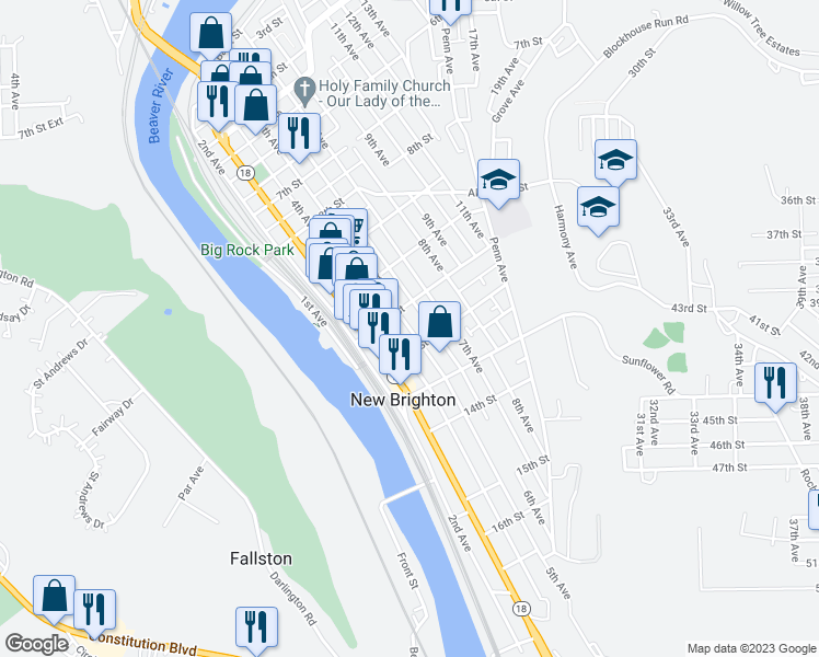 map of restaurants, bars, coffee shops, grocery stores, and more near 1100 5th Avenue in New Brighton