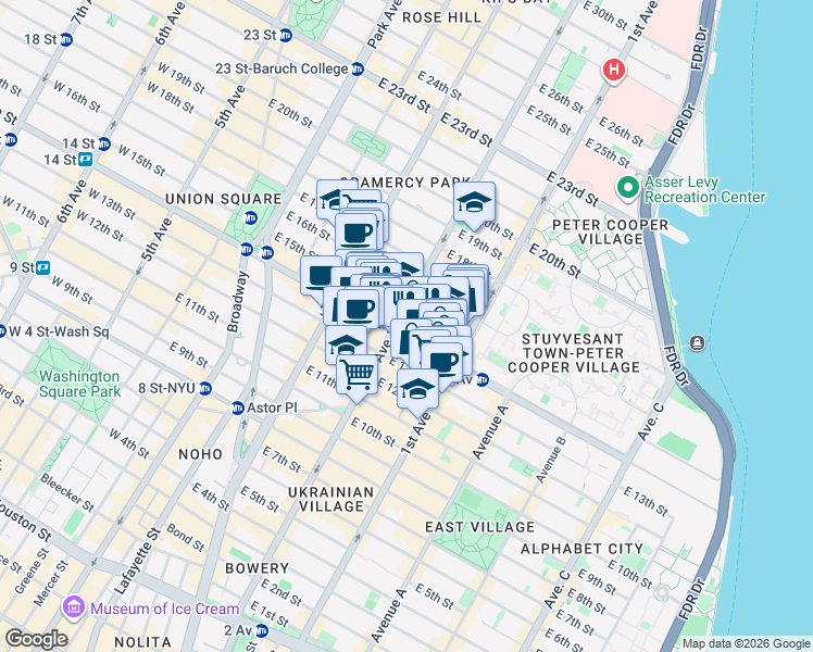 map of restaurants, bars, coffee shops, grocery stores, and more near in New York