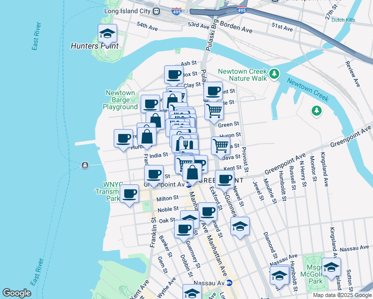 map of restaurants, bars, coffee shops, grocery stores, and more near 974 Manhattan Avenue in Brooklyn