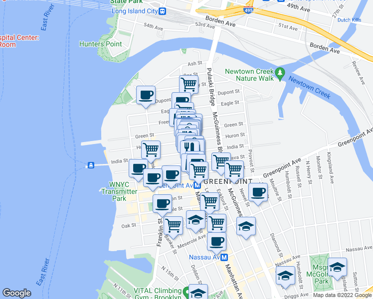 map of restaurants, bars, coffee shops, grocery stores, and more near in Brooklyn