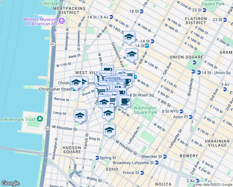map of restaurants, bars, coffee shops, grocery stores, and more near in New York