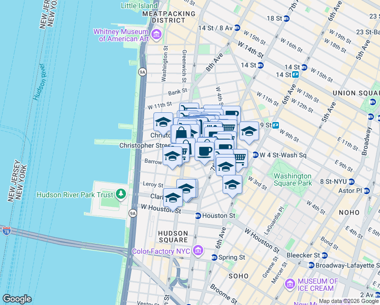 map of restaurants, bars, coffee shops, grocery stores, and more near in New York