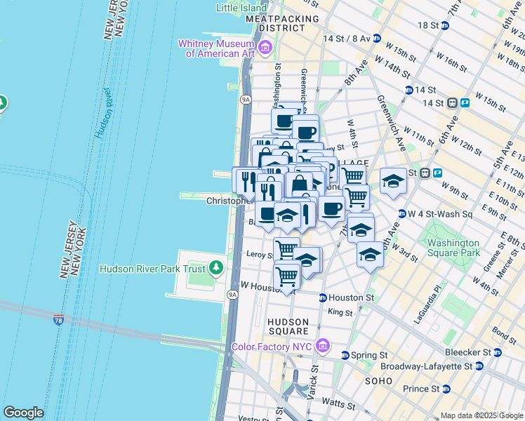 map of restaurants, bars, coffee shops, grocery stores, and more near in New York