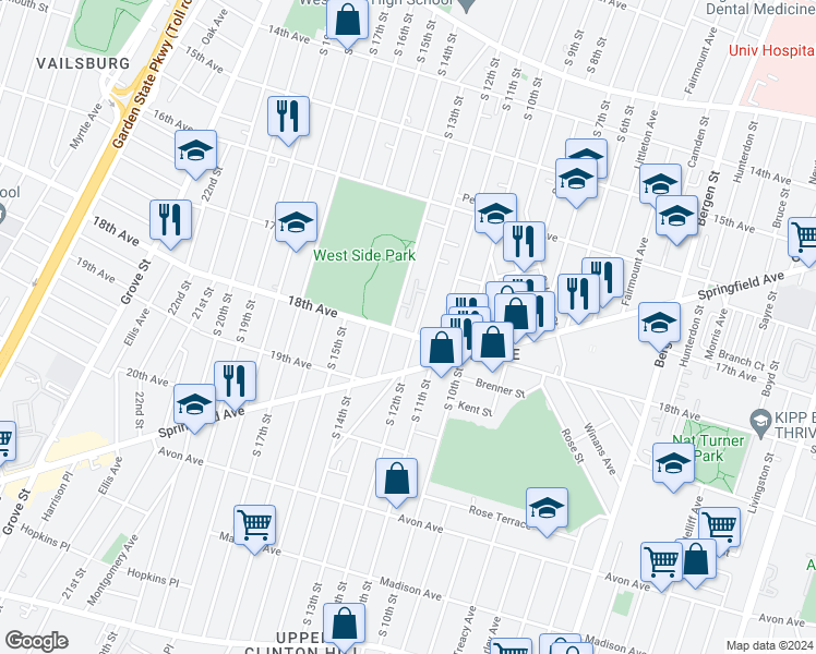 map of restaurants, bars, coffee shops, grocery stores, and more near in Newark