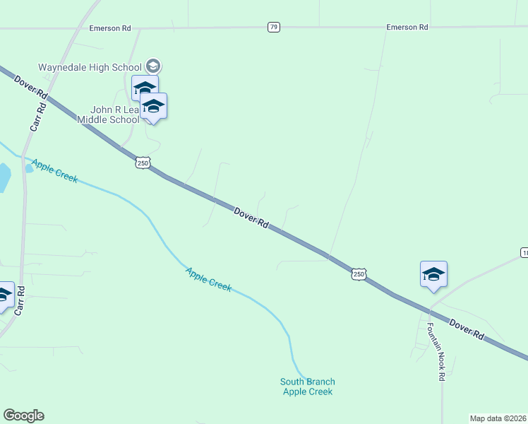 map of restaurants, bars, coffee shops, grocery stores, and more near 9650 Dover Road in Apple Creek