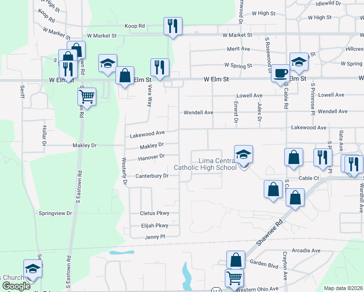 map of restaurants, bars, coffee shops, grocery stores, and more near 723 Gloria Avenue in Lima