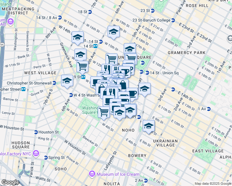map of restaurants, bars, coffee shops, grocery stores, and more near in New York