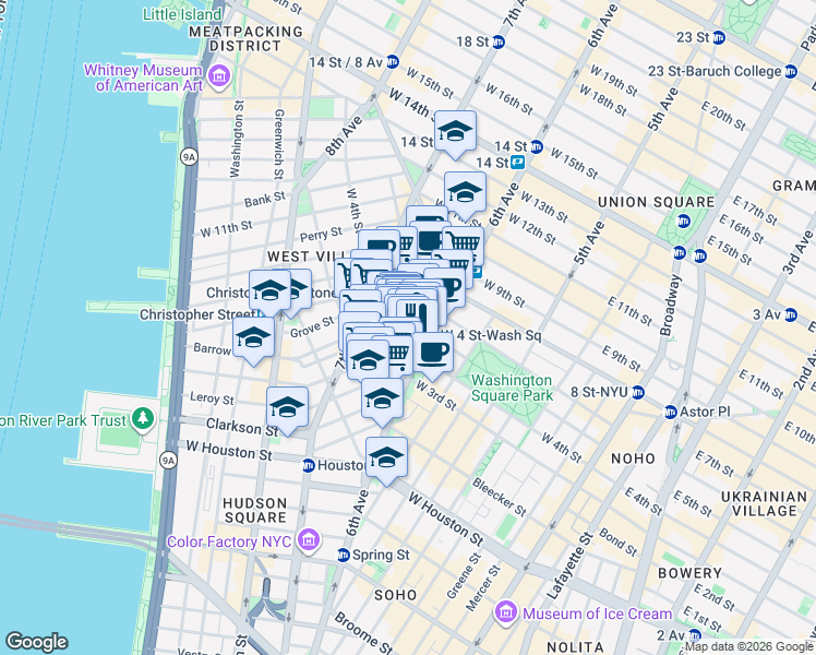 map of restaurants, bars, coffee shops, grocery stores, and more near in New York