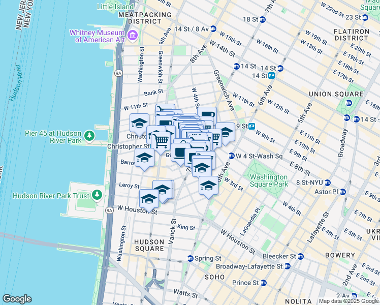 map of restaurants, bars, coffee shops, grocery stores, and more near in New York