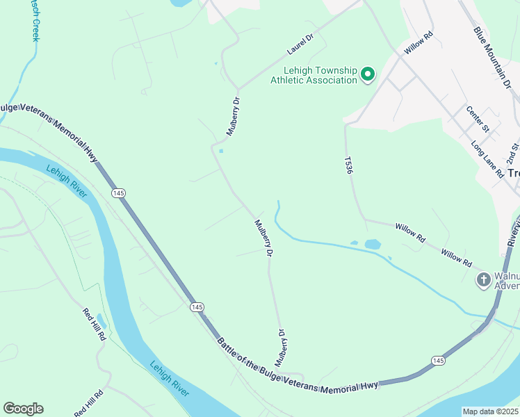 map of restaurants, bars, coffee shops, grocery stores, and more near 338 Mulberry Drive in Walnutport