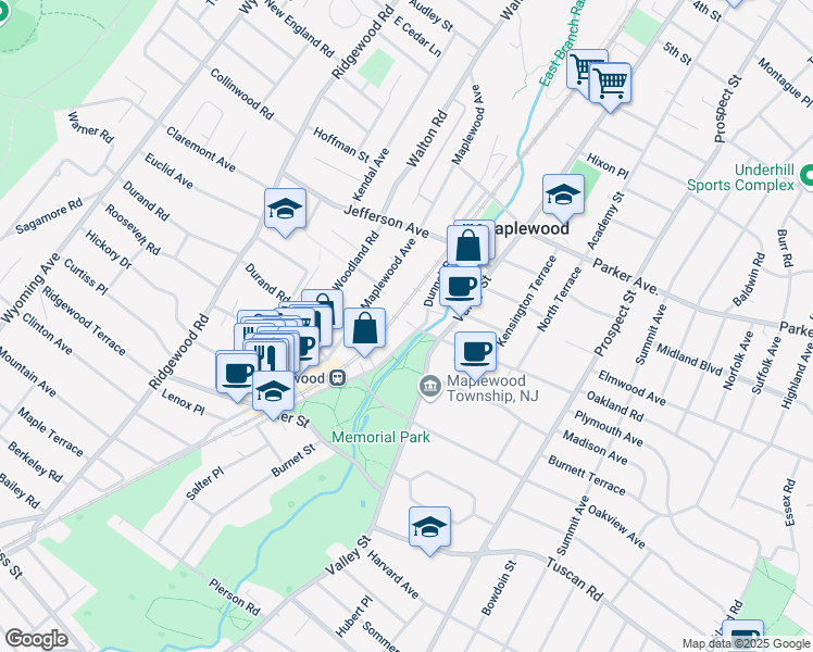 map of restaurants, bars, coffee shops, grocery stores, and more near 105 Dunnell Road in Maplewood