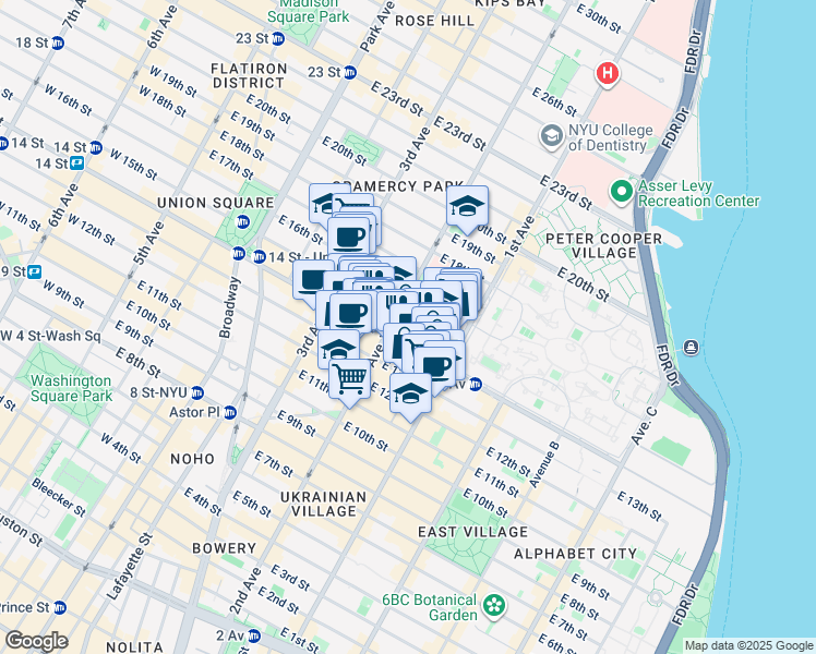 map of restaurants, bars, coffee shops, grocery stores, and more near in New York