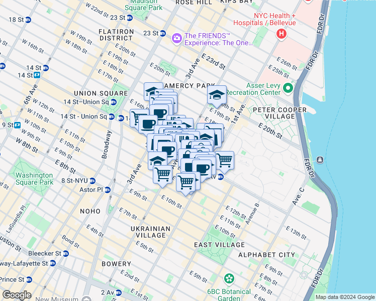 map of restaurants, bars, coffee shops, grocery stores, and more near in New York