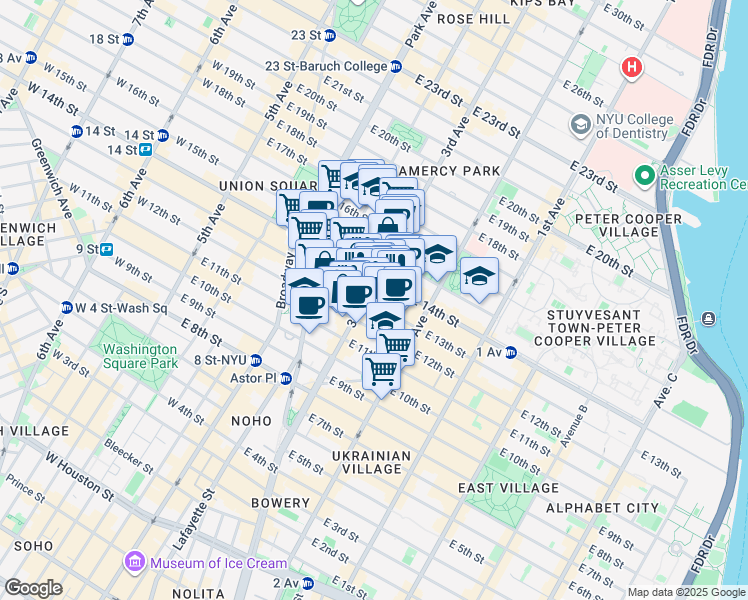map of restaurants, bars, coffee shops, grocery stores, and more near in New York