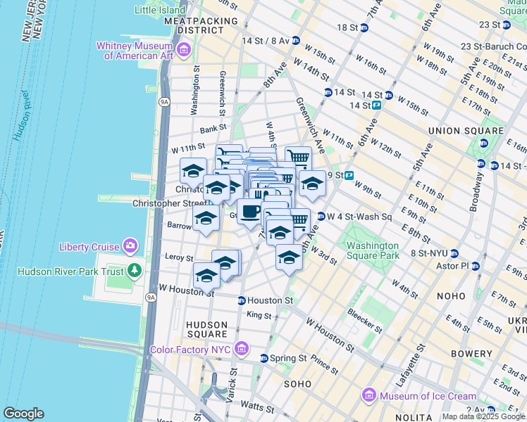 map of restaurants, bars, coffee shops, grocery stores, and more near in New York